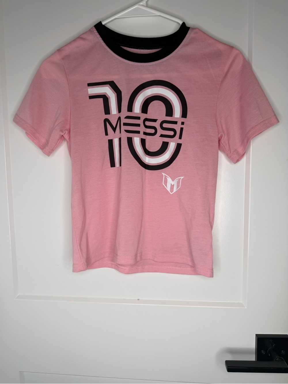 Messi Kids' Pink Graphic Tee with Black Trim